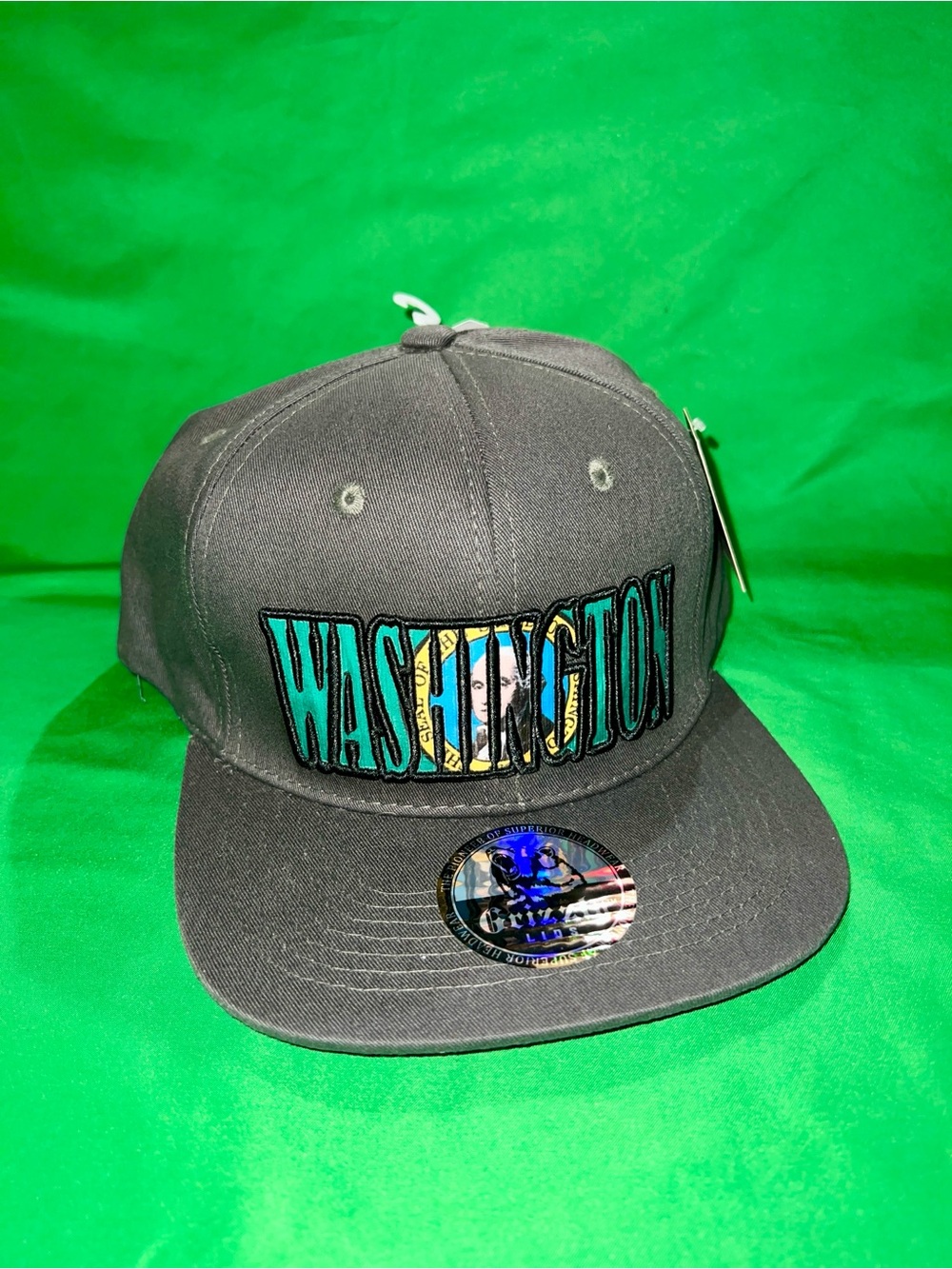Washington 3D Embroidered Snapback Hat w/ president & Gray/Green Accent 🧢🔥💚NWT